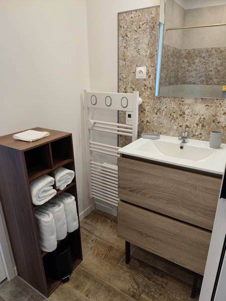 Sink in the shared bathroom of the Bleu Horizon and Cachemire rooms